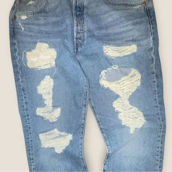 Levi’s 501 Jeans 38x34 Y2K Distressed Light Wash Straight Leg Denim Mens - Picture 6 of 10